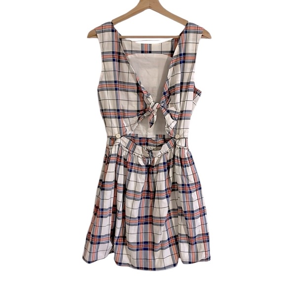Maison Kitsune Check Bali Dress Women’s Size Small Mini Plaid Red Blue White - Picture 5 of 10